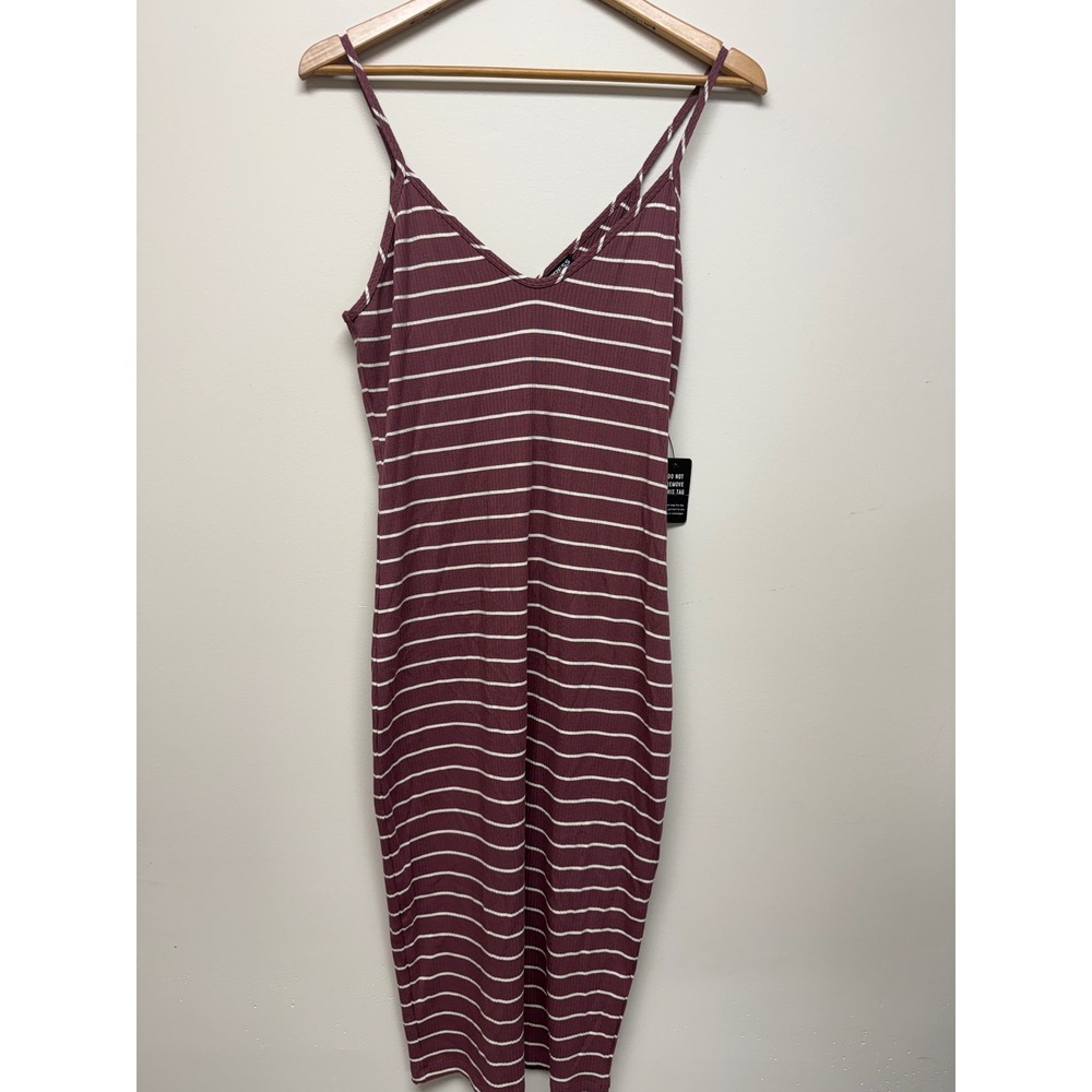 Express Midi Striped Burgundy Dress Spaghetti Straps Sz L NWT